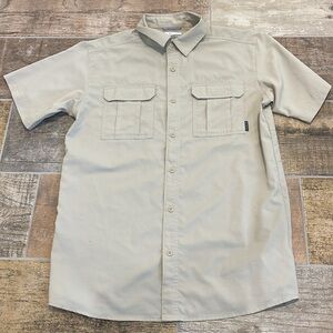 Columbia Mens Tan Outdoor Button Front Short Sleeve Collared Shirt Omni-Shield S